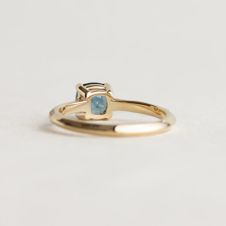 Sapphire Cushion Engagement Ring / Pave Band