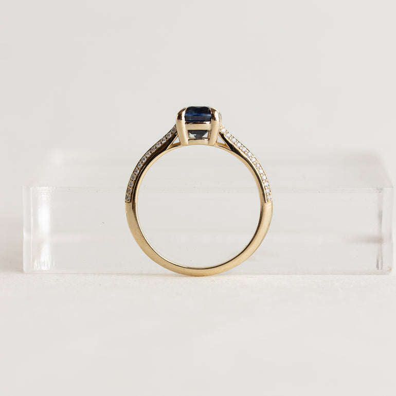 Sapphire Cushion Engagement Ring / Pave Band