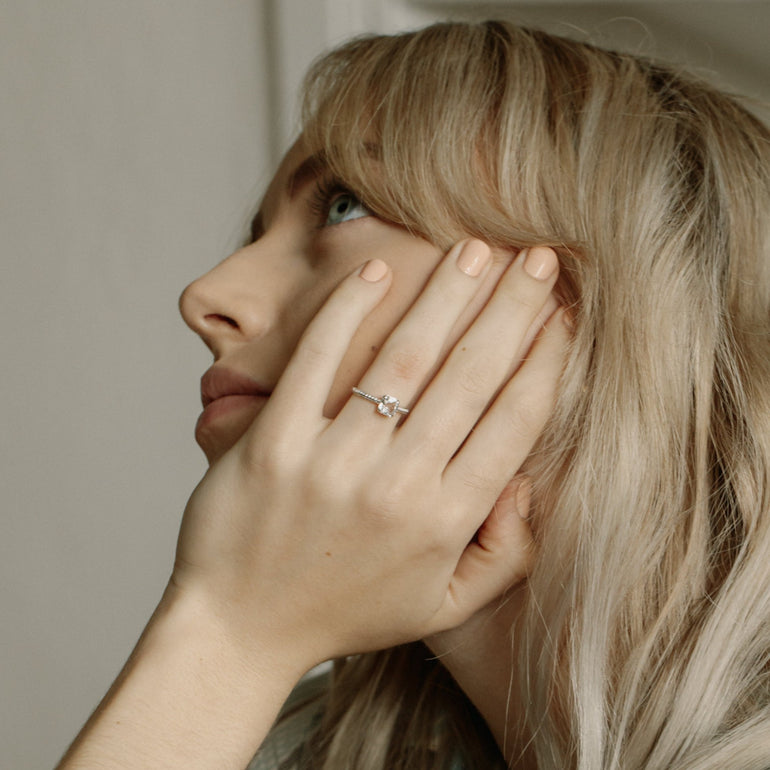 White Stone Cushion Engagement Ring