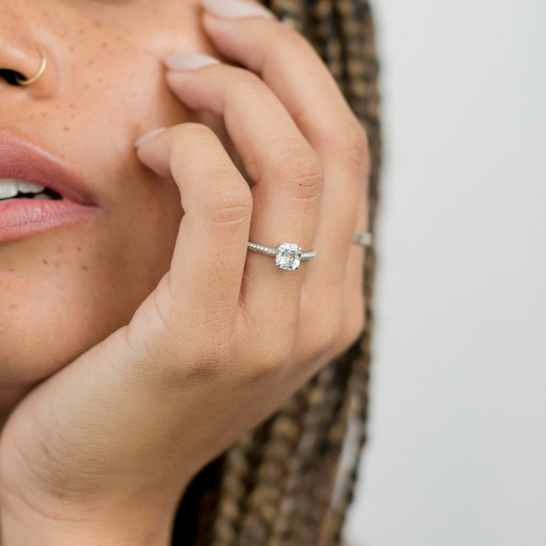 White Stone Cushion Engagement Ring