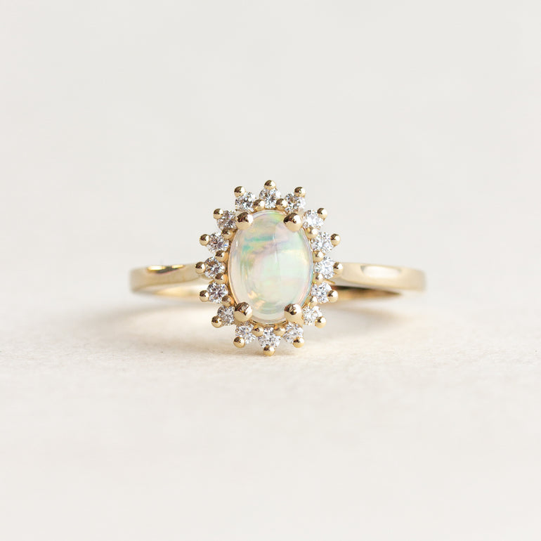 Opal Diamond Halo Engagement Ring