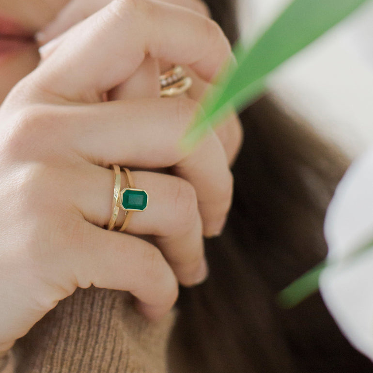 Emerald Bezel Solitaire Engagement Ring