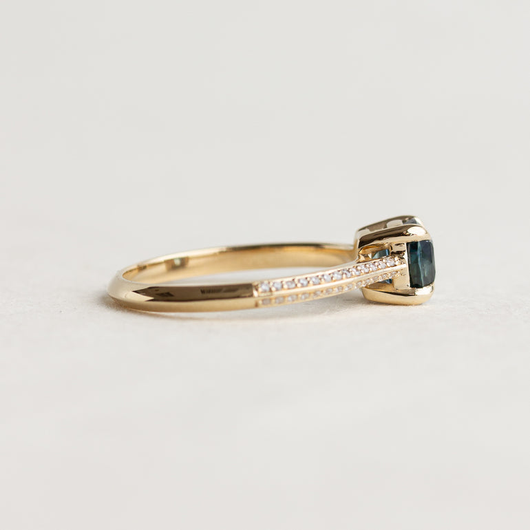 Sapphire Cushion Engagement Ring / Pave Band