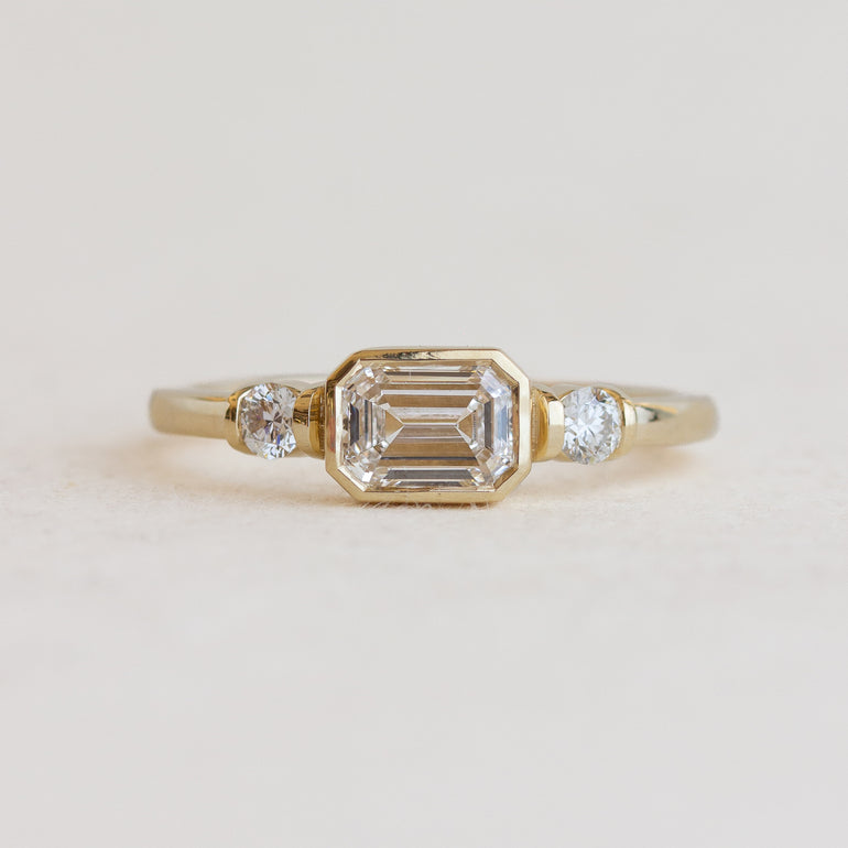 Step Cut Diamond East West Engagement Ring