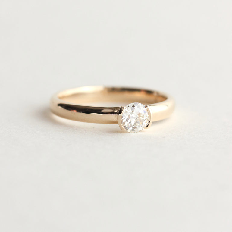 Semi Bezel Mine Cut Diamond Engagement Ring