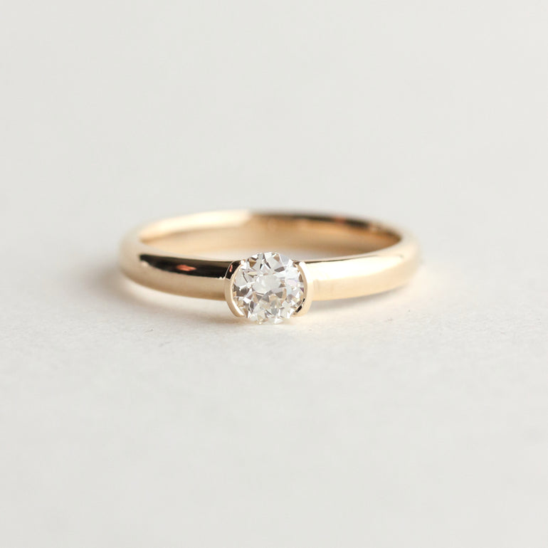 Semi Bezel Mine Cut Diamond Engagement Ring