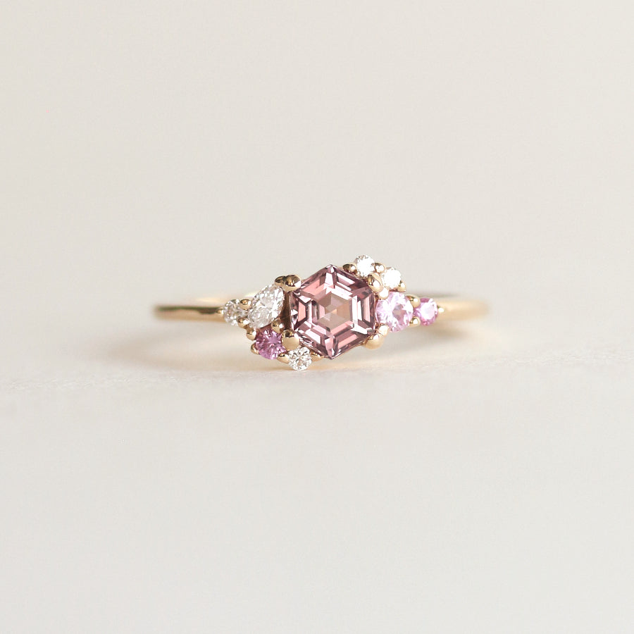 Pink Hexagon Cluster Sapphire Ring | Daia Ring | Evorden