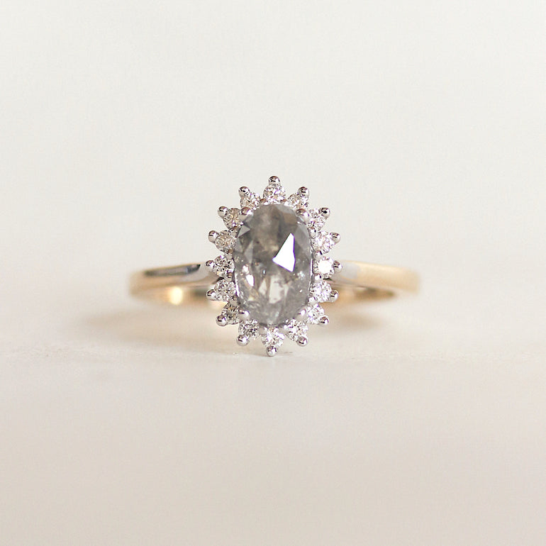 Salt & Pepper Diamond Halo Engagement RIng