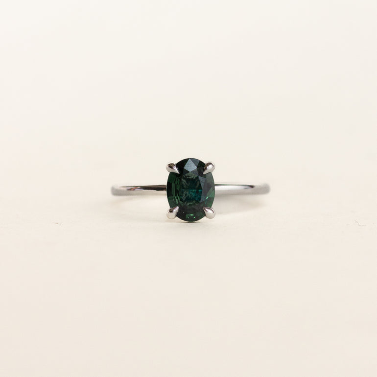 Oval Sapphire Hidden Halo Engagement RIng