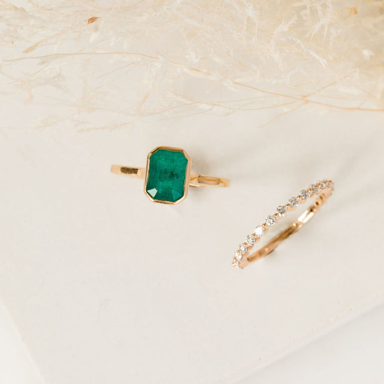 Emerald Bezel Set Engagement Ring