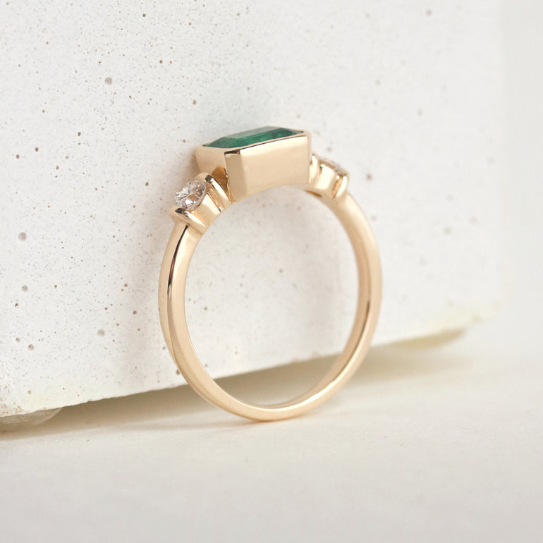 Step Cut East West Emerald Engagement Ring