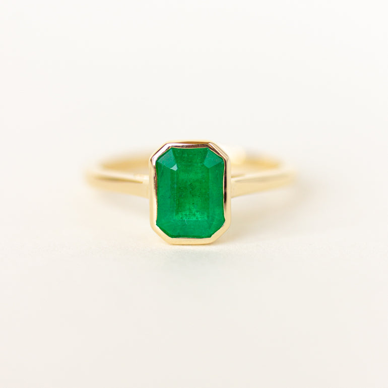 Bezel Emerald Solitaire Engagement Ring
