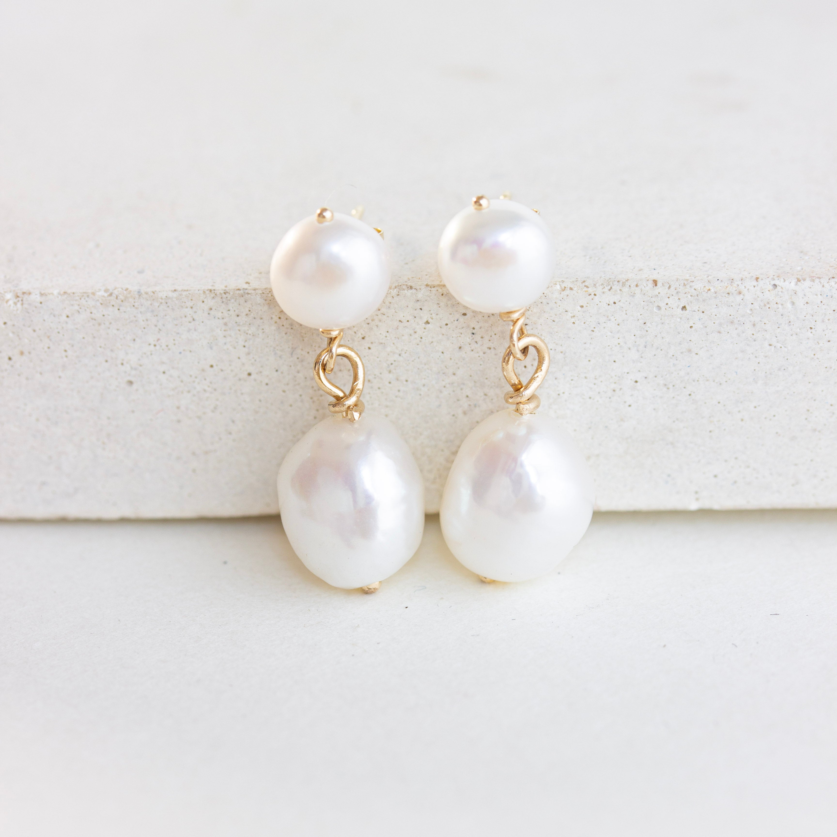 Double Pearl Drop Earrings