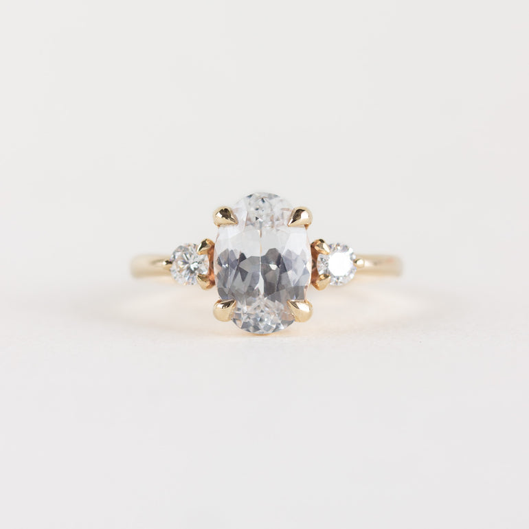 White Sapphire Three Stone Engagement Ring