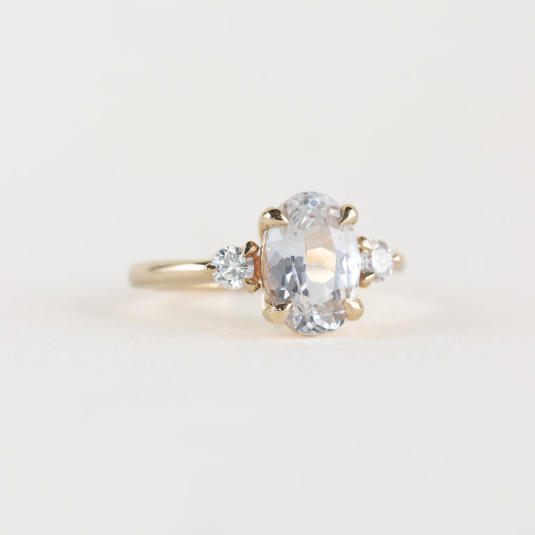 White Sapphire Three Stone Engagement Ring