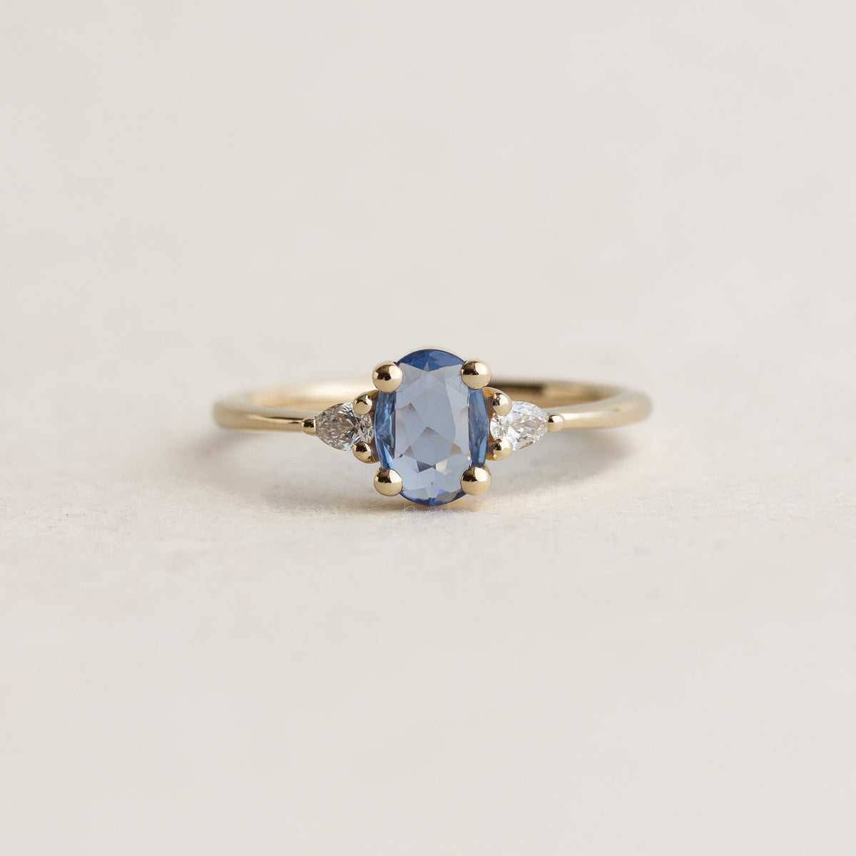 Oval Rose Cut Sapphire Three Stone Ring