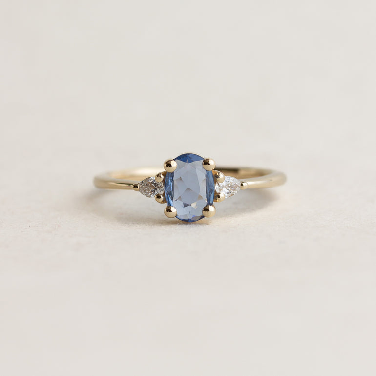 Oval Rose Cut Sapphire Three Stone Ring