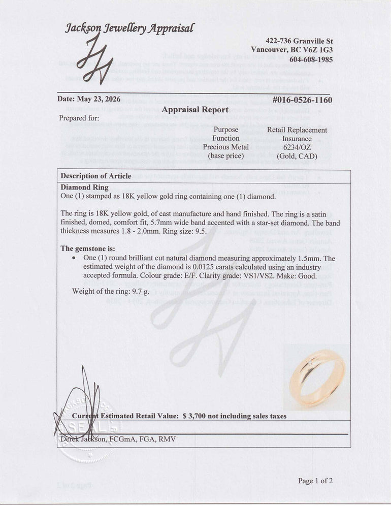Jewellery appraisal report with diamond ring images on a white background
