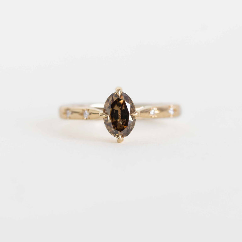 Oval Champagne Diamond Ring with Star Diamond Band