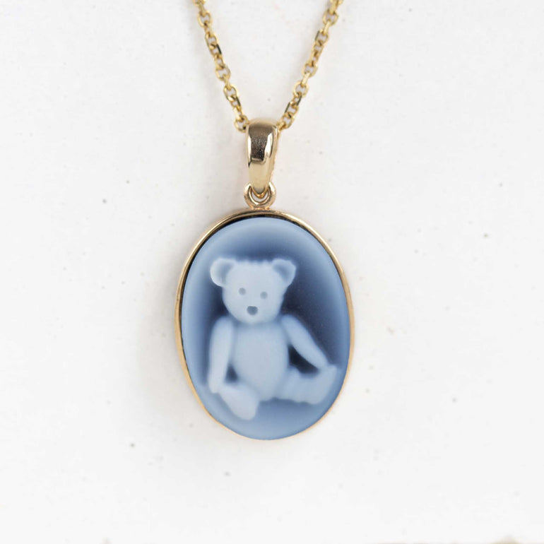 Vintage Blue Bear Cameo Pendant