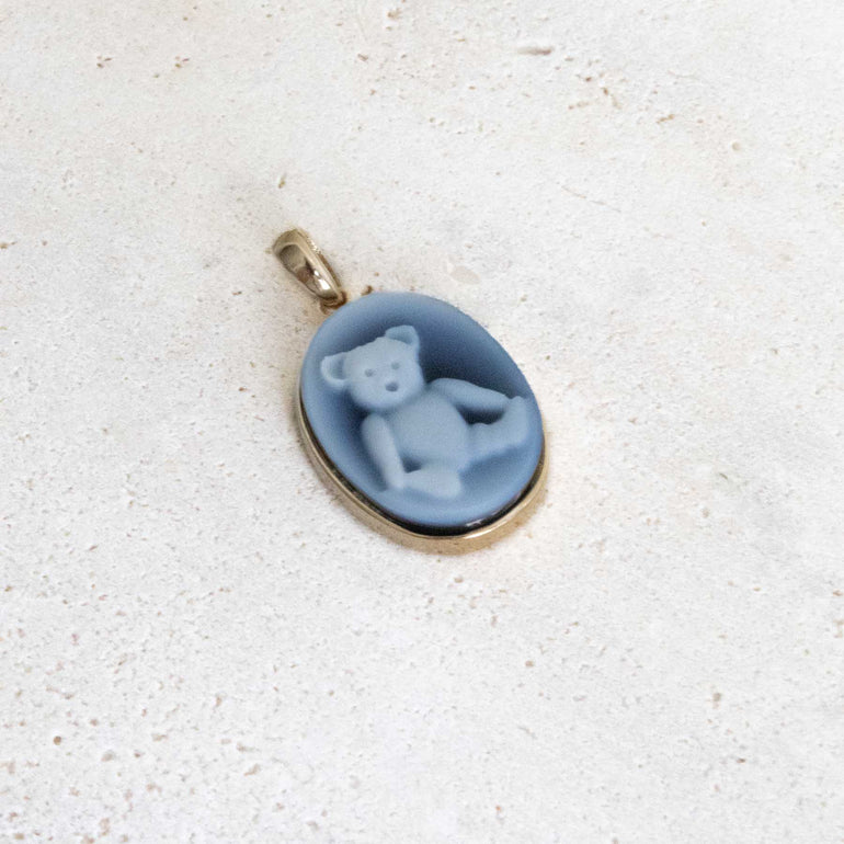 Vintage Blue Bear Cameo Pendant
