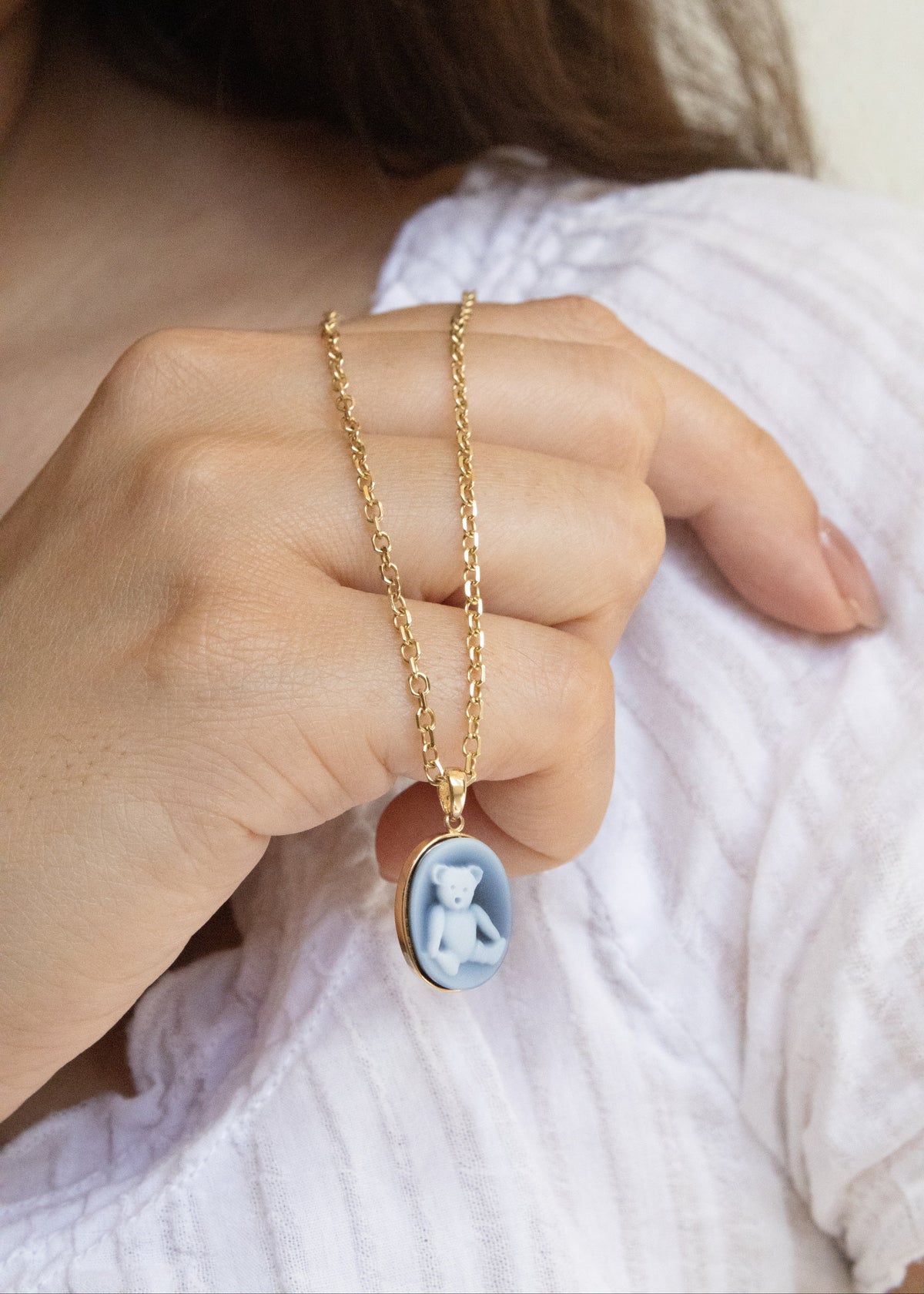 bear necklace in blue