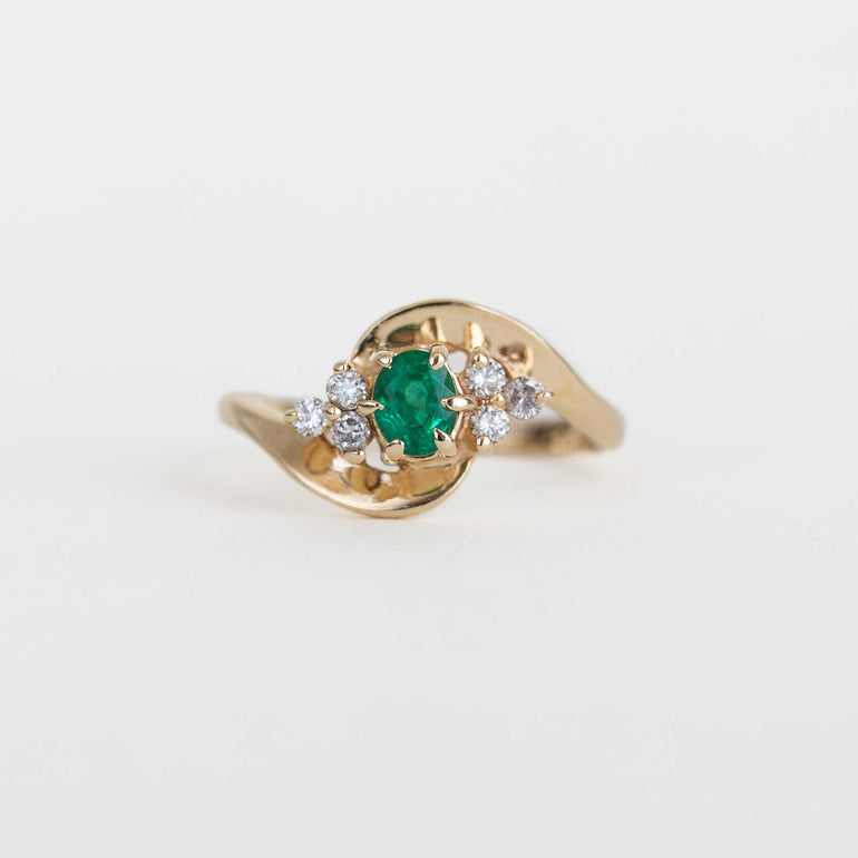 Vintage Emerald and Diamond Bypass Engagement Ring
