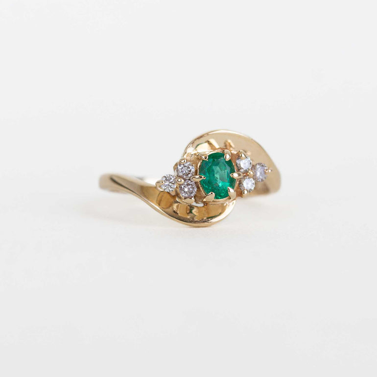Vintage Emerald and Diamond Bypass Engagement Ring