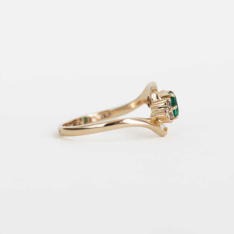 Vintage Emerald and Diamond Bypass Engagement Ring