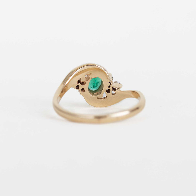 Vintage Emerald and Diamond Bypass Engagement Ring