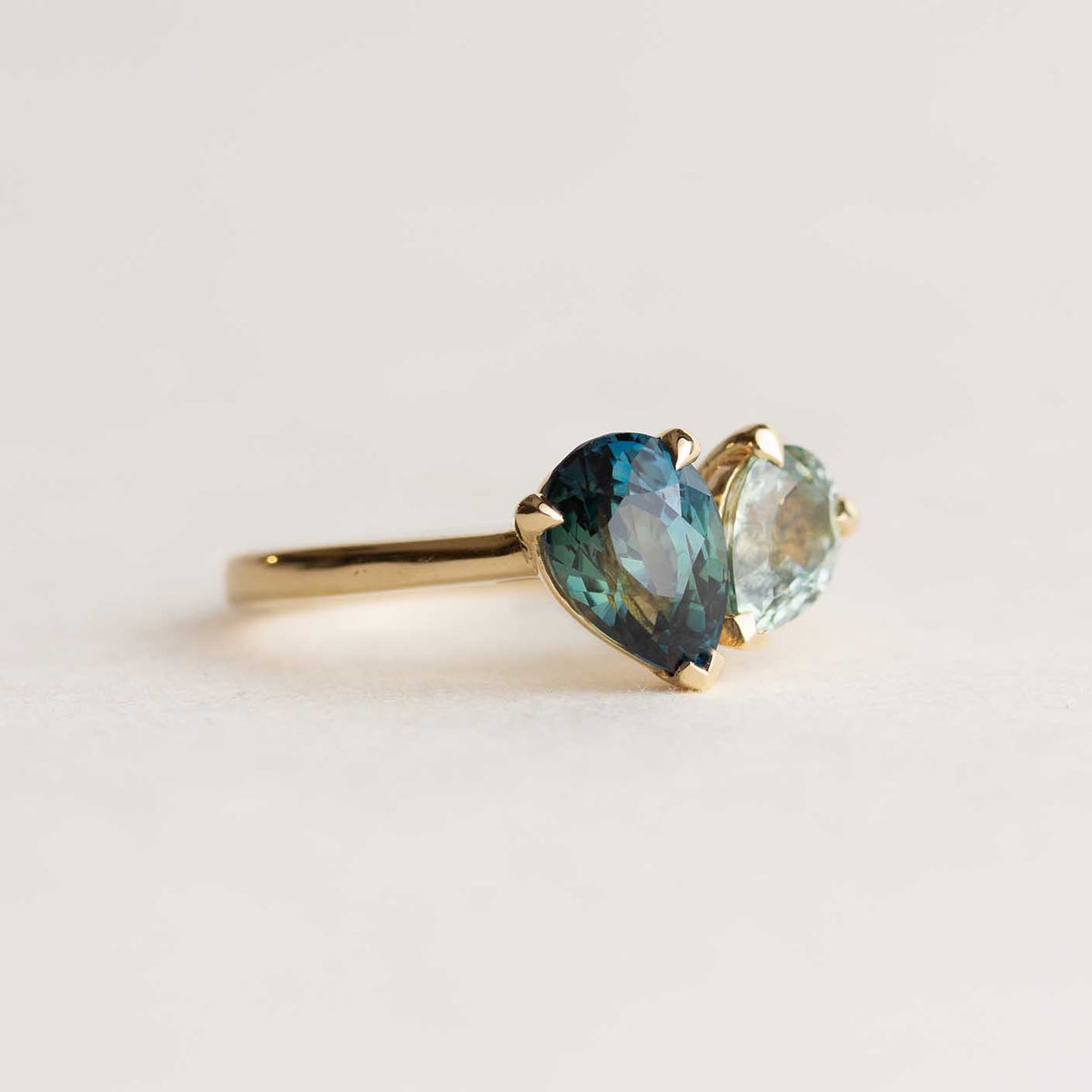 Pear Teal Sapphire Toi et Moi Ring
