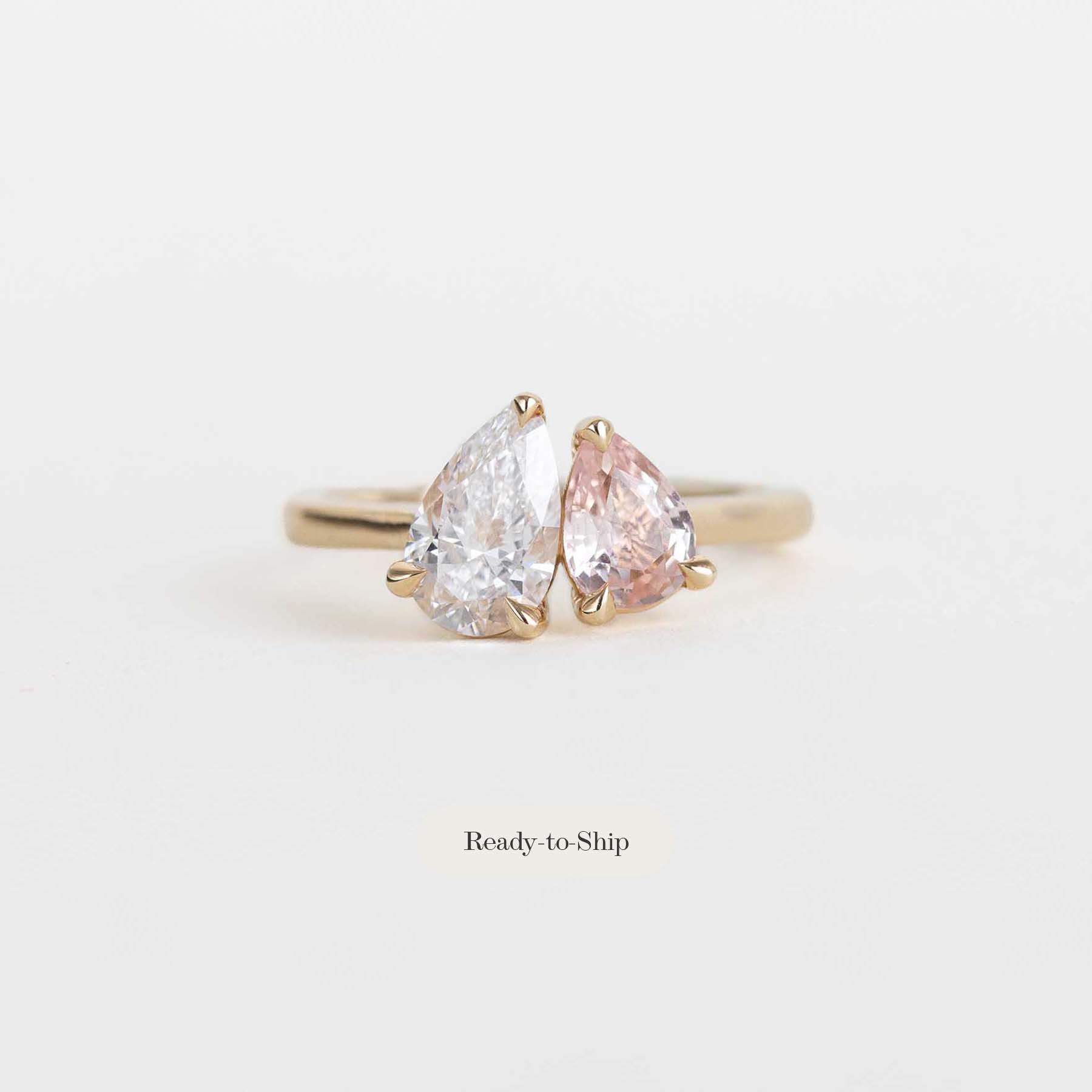 Toi et Moi ring with Laboratory-grown Pear Diamond and Pink Sapphire