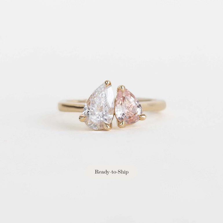 Toi et Moi ring with Laboratory-grown Pear Diamond and Pink Sapphire