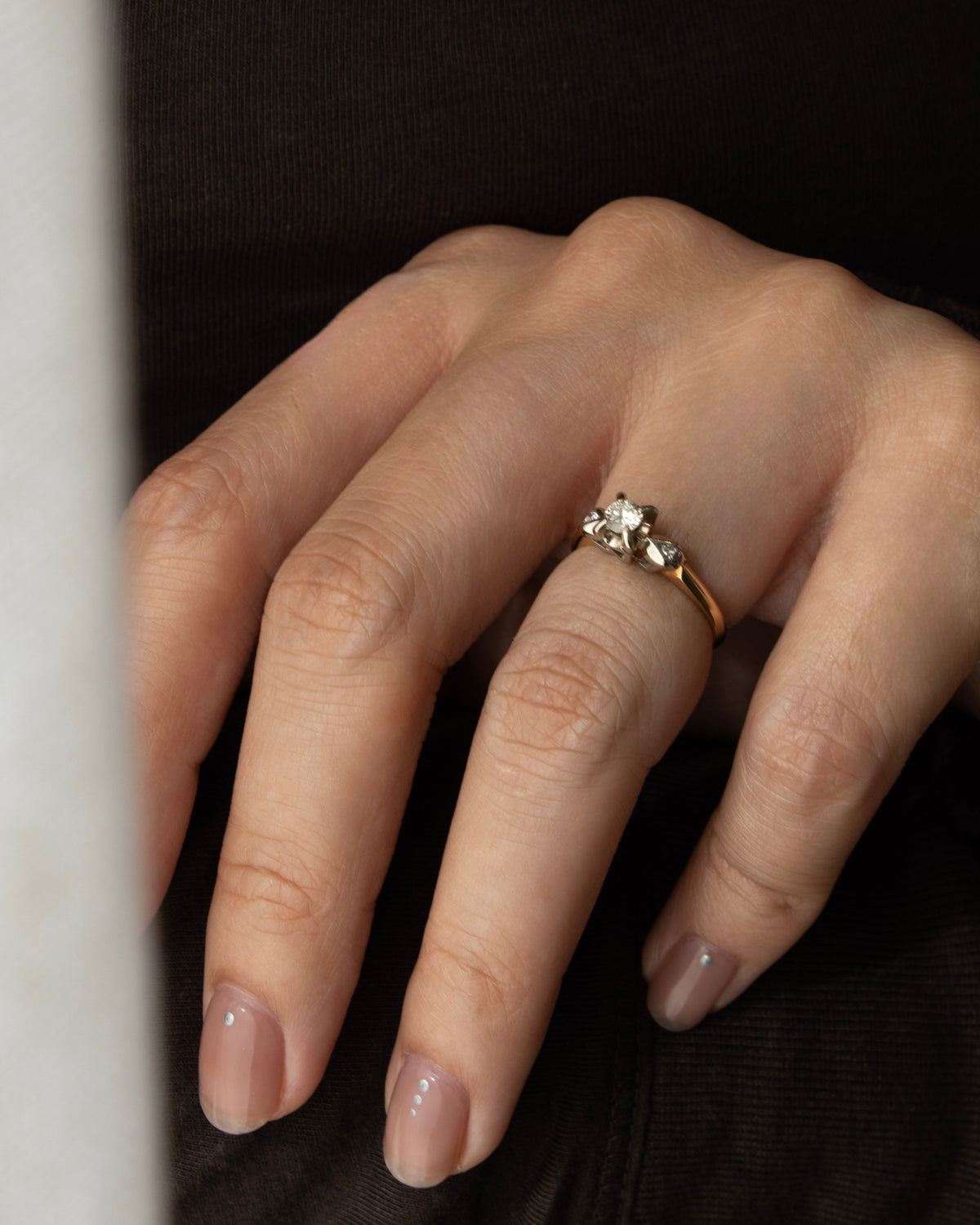 white and yellow diamond vintage ring