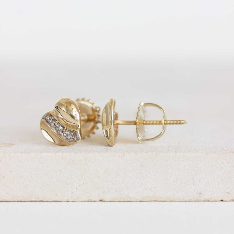 Yellow Gold Heart-Shaped Earrings with Diamonds