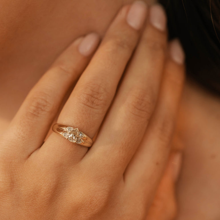 diamond ring with champagne pear centre