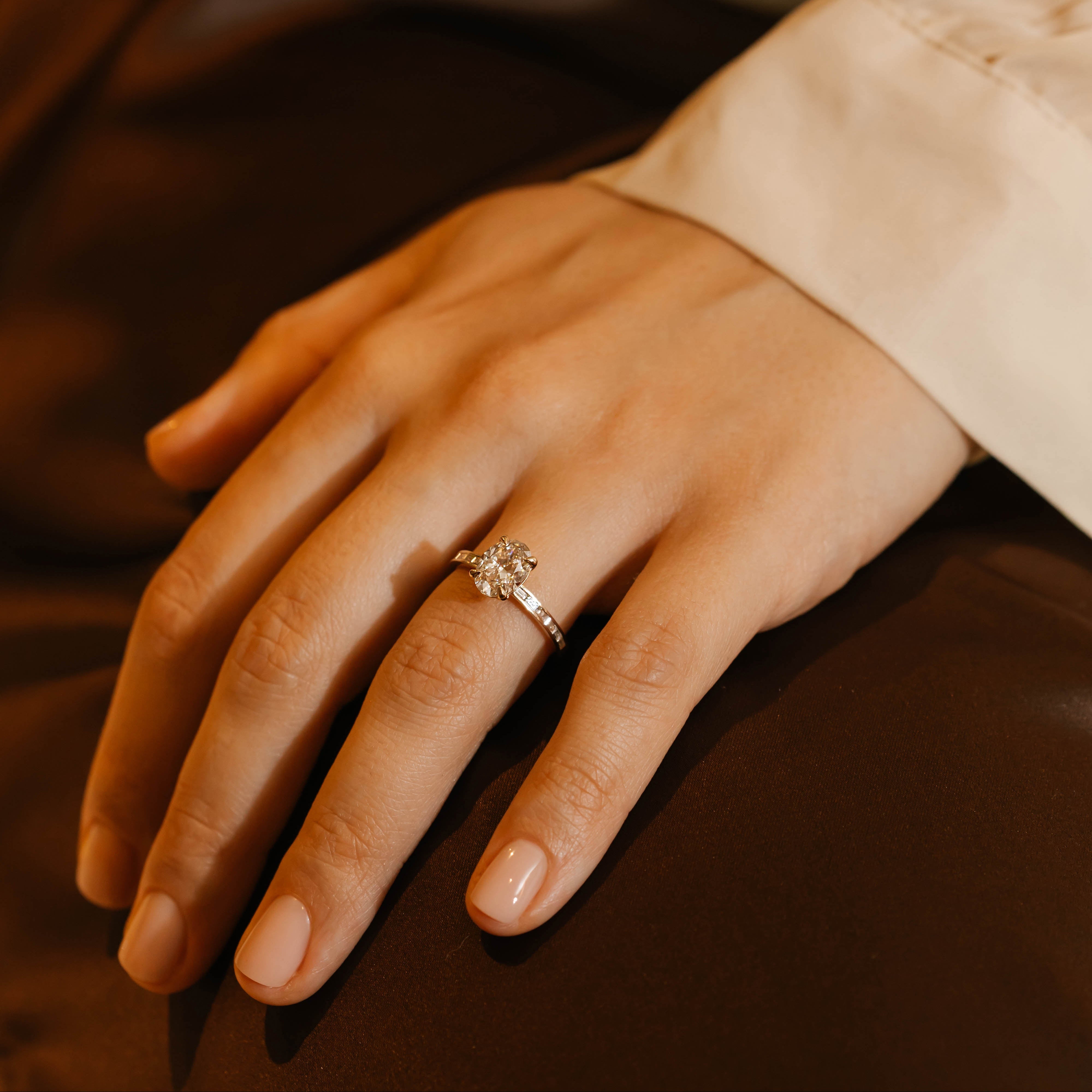 Champagne & Baguette Diamond Engagement Ring