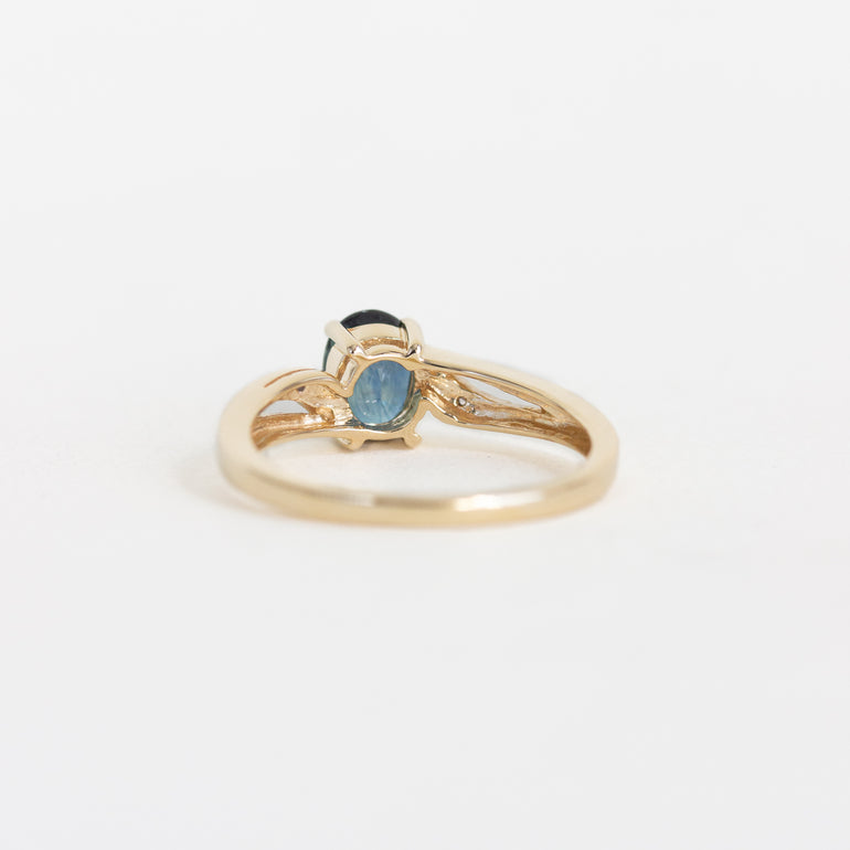 Oval Sapphire Vintage Ring with Bypass Diamond Setting