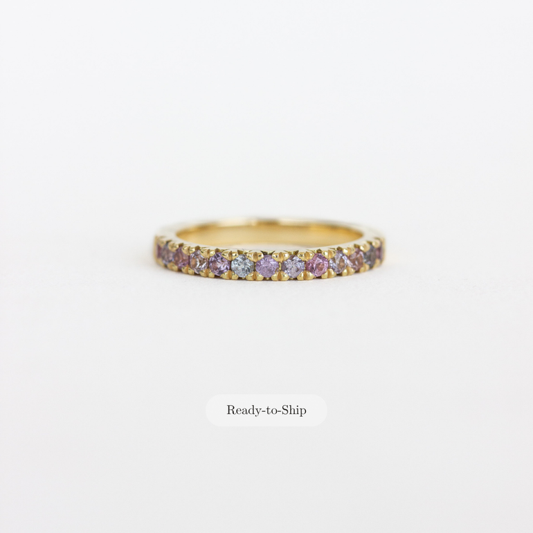 Pink Sapphire Eternity Band in Yellow Gold