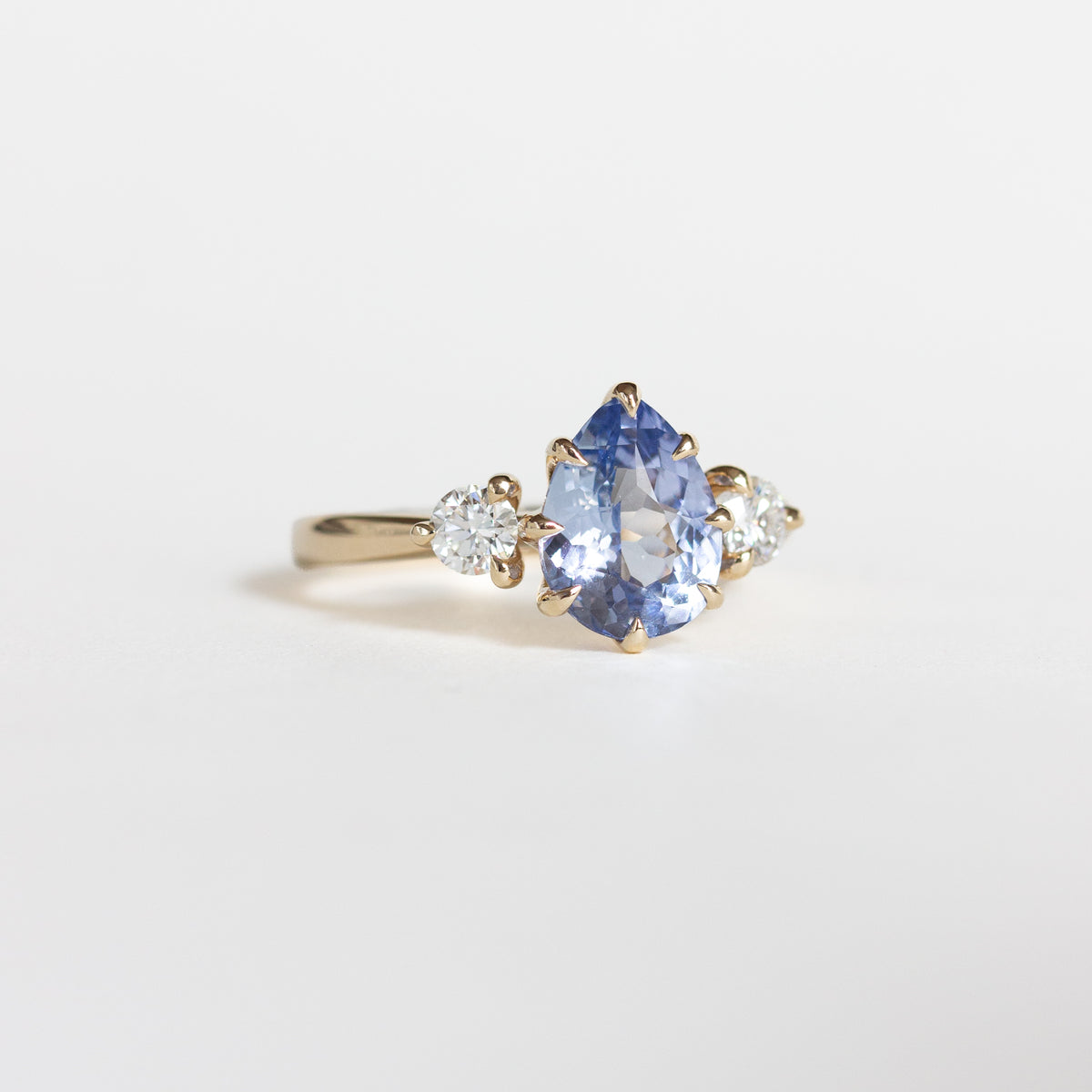 Blue Unheated Pear Sapphire Engagement Ring