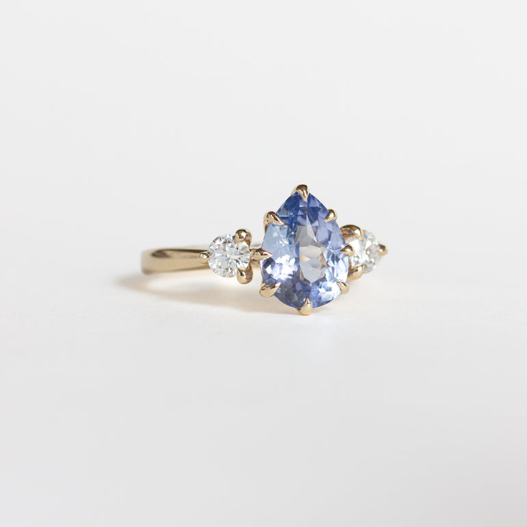 Blue Unheated Pear Sapphire Engagement Ring