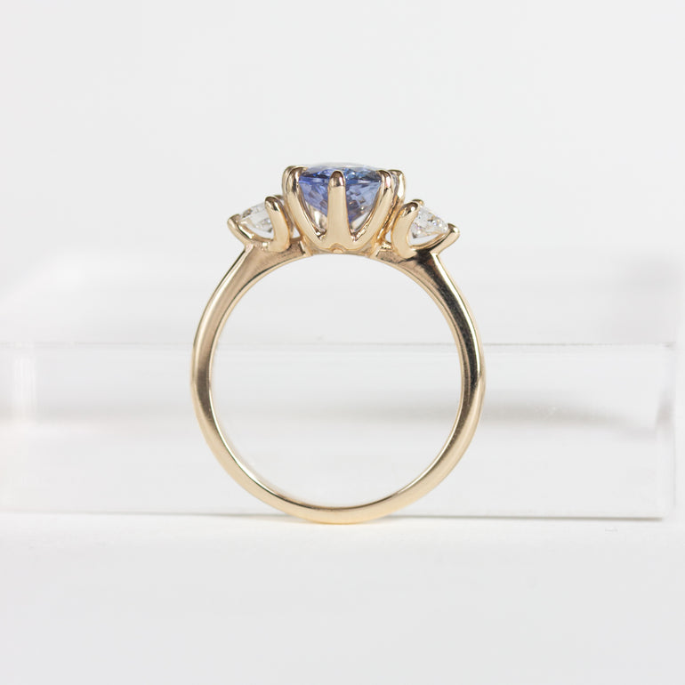 Blue Unheated Pear Sapphire Engagement Ring