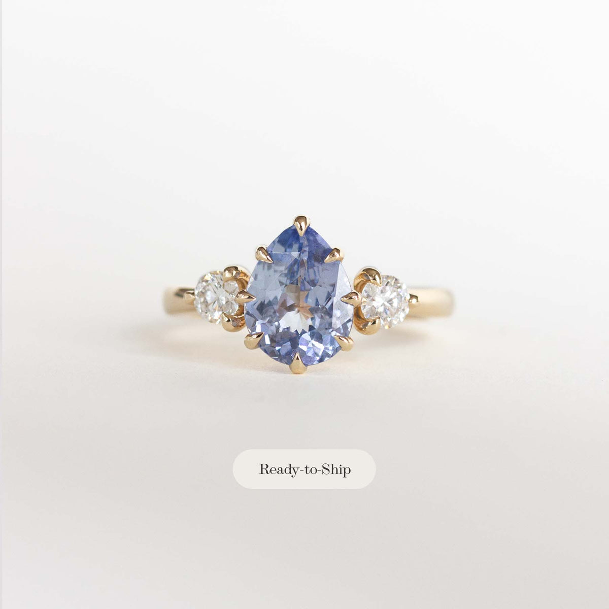 Blue Unheated Pear Sapphire Engagement Ring