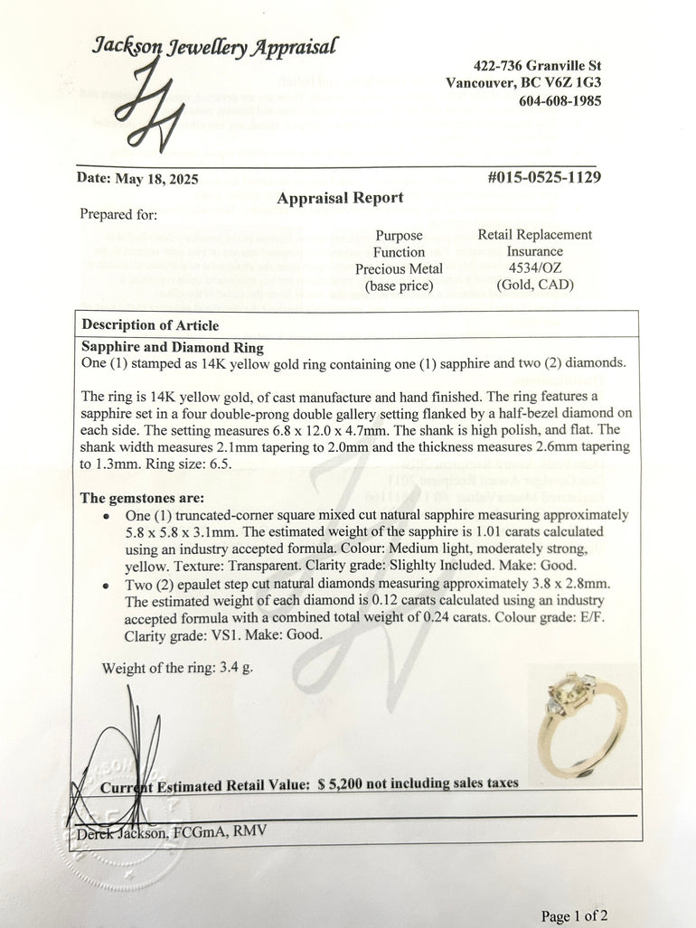 Yellow Sapphire 3-Stone Engagement Ring