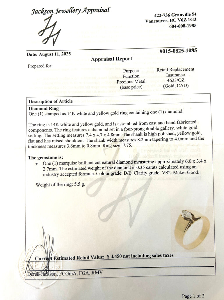 Vintage Marquise Dimaond Engagement Ring