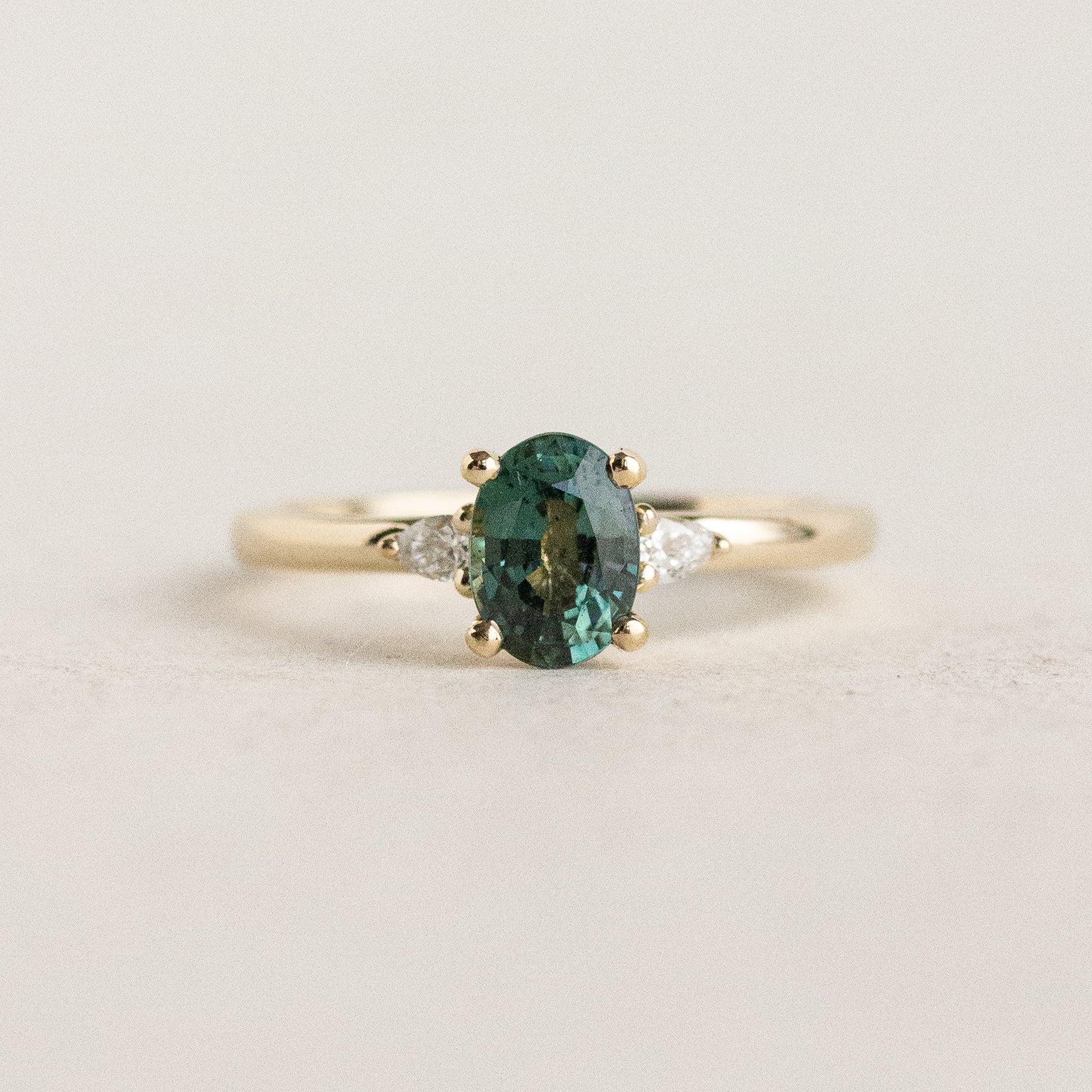 Teal Sapphire Engagement Ring 