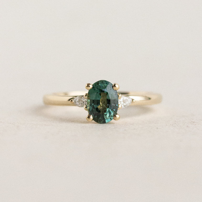 Teal Sapphire Engagement Ring 