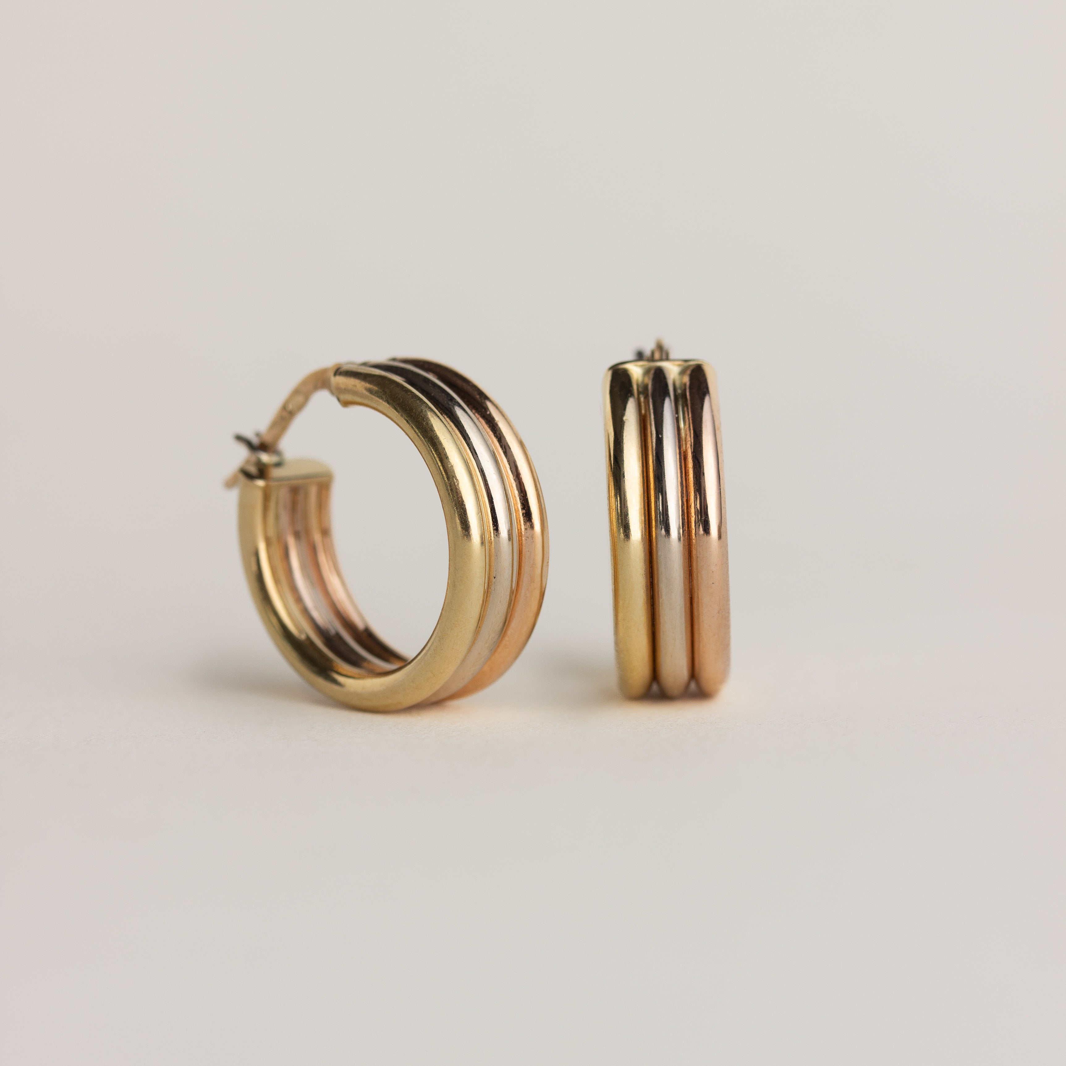 Vintage Chunky Gold 18K Tri-tone Hoop Earrings