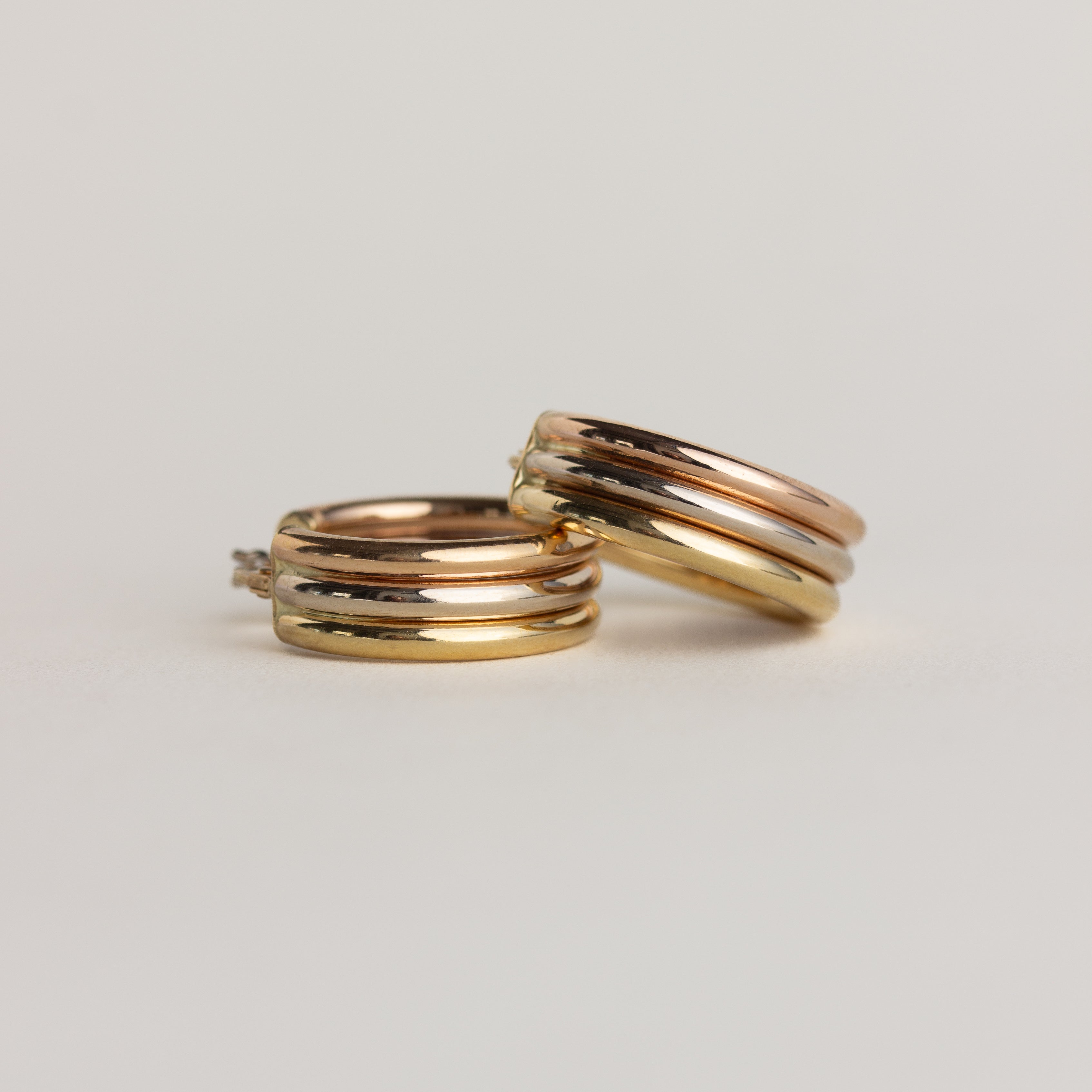 Vintage Chunky Gold 18K Tri-tone Hoop Earrings