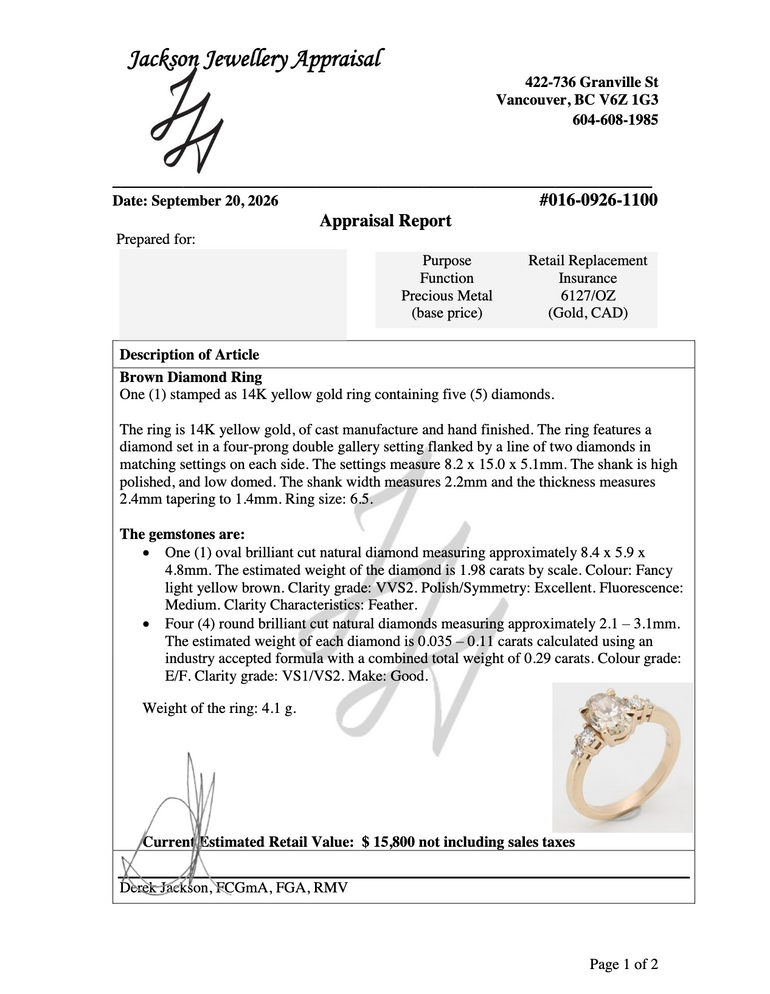 Imogen Ring Appraisal - Champagne Diamond